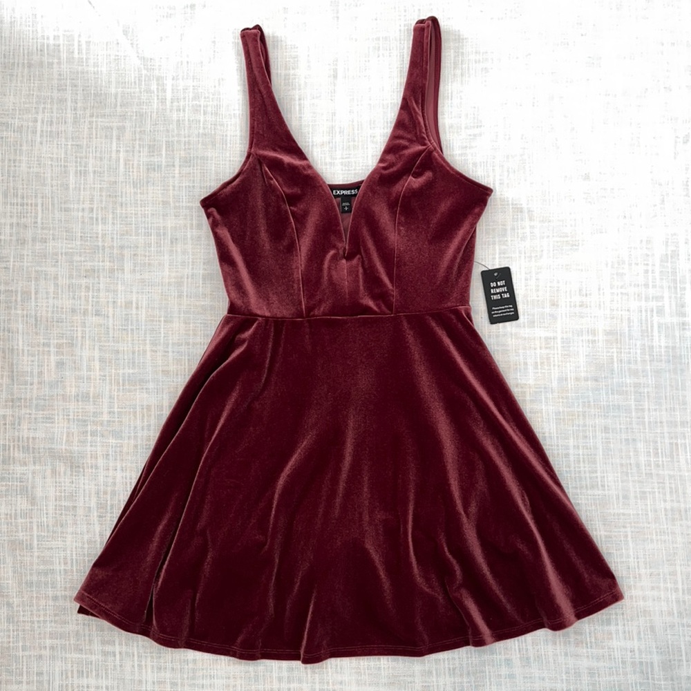 Express Velvet Deep V-Wire Skort Dress